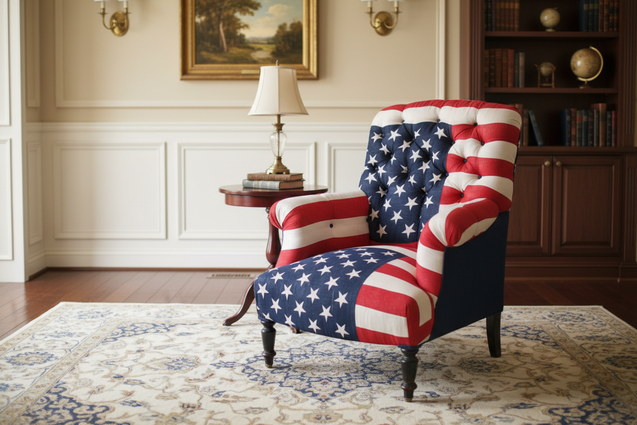 A Napoleon III Bergere Upholstered in Vintage American Flags