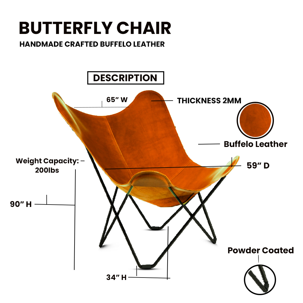 Retro Handmade Leather Butterfly Chair, Handmade chair, foldable chair