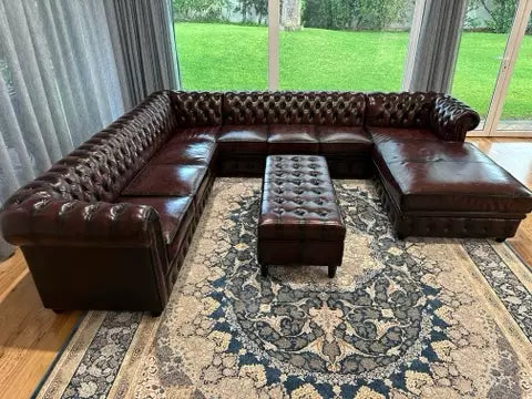 Dark Brown L shape Chesterfield sofa