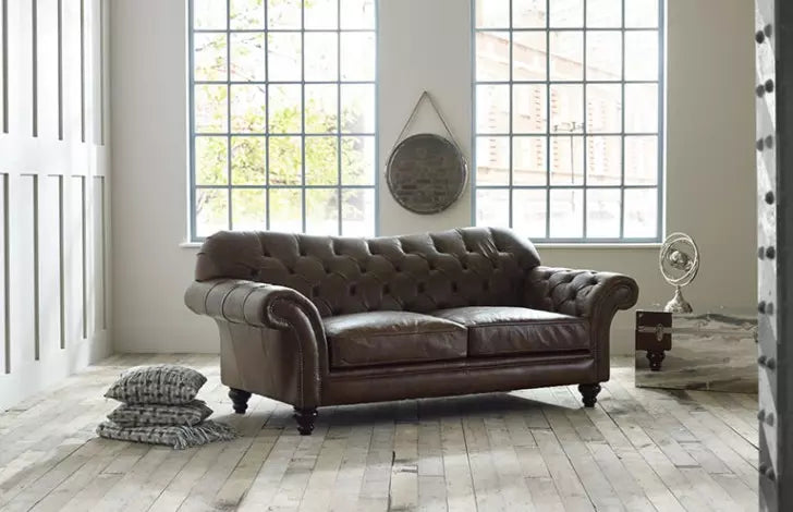 Distressed Chestnu Four Seater Chesterfield Sofa