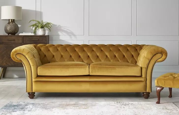 Mustard Yellow Four Seater Chesterfield Sofa