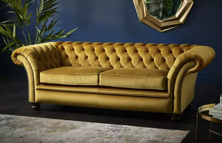 Mustard Yellow Four Seater Chesterfield Sofa