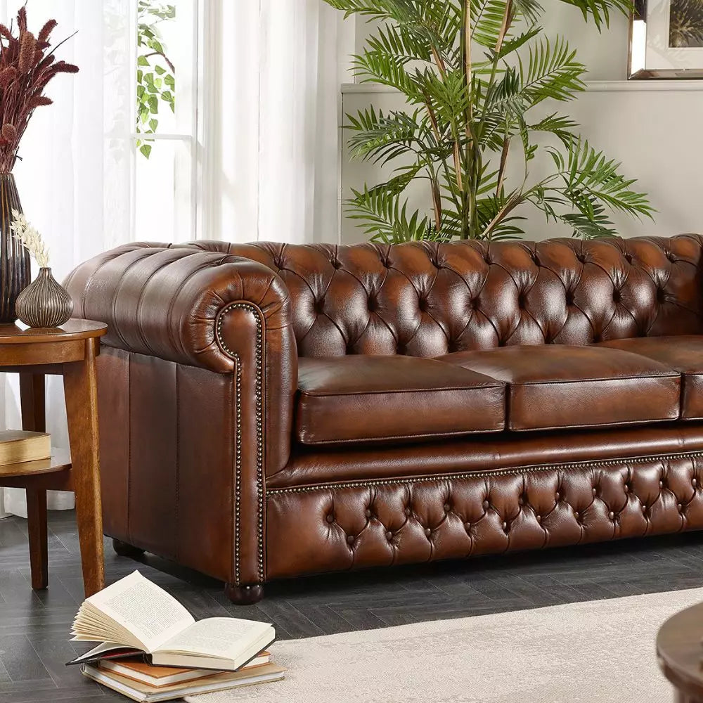 Vintage Brown three seater Chesterfield sofa
