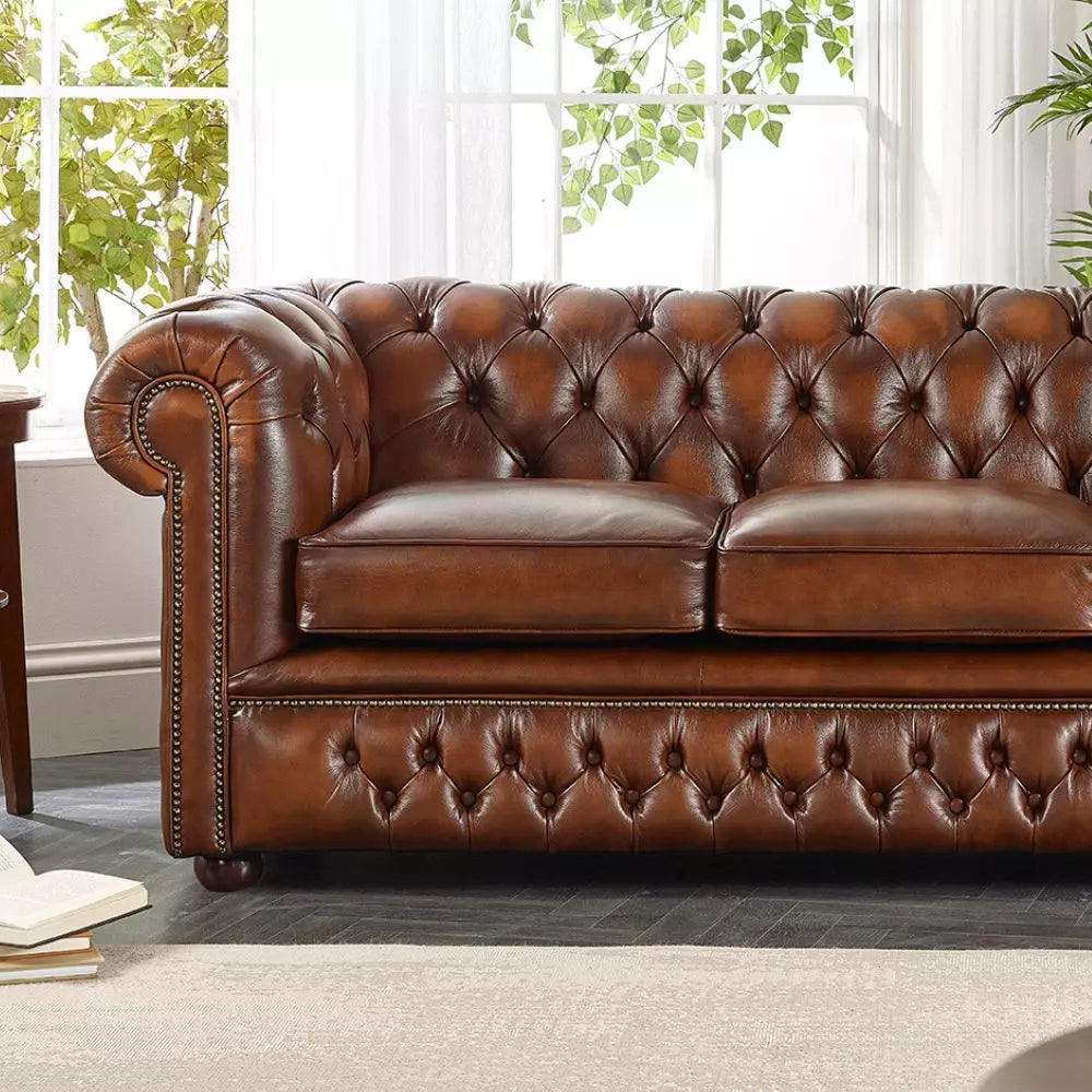 Vintage Brown three seater Chesterfield sofa