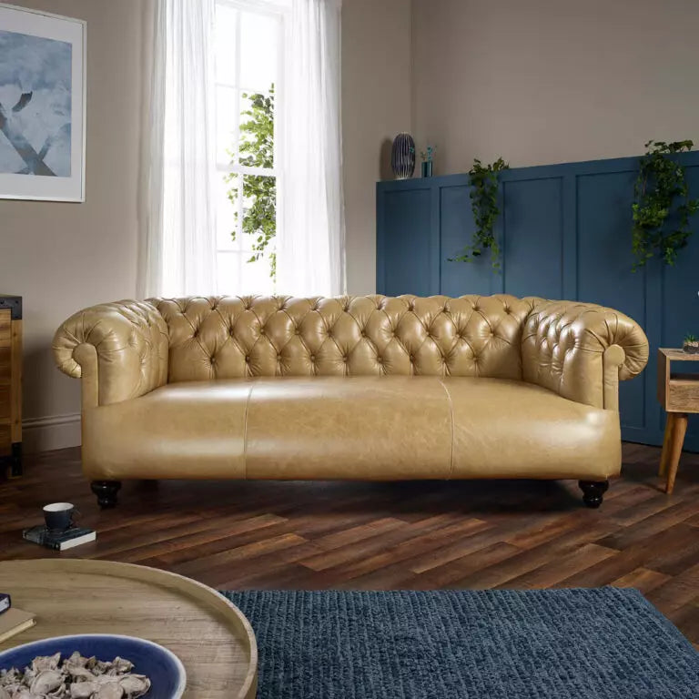 Warm Tan Three Seater Chesterfield Sofa