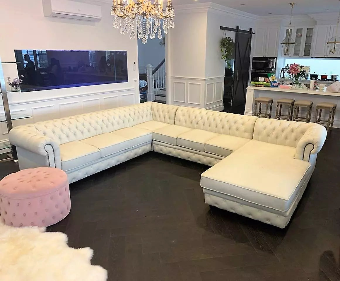 Cream L shape Chesterfield sofa