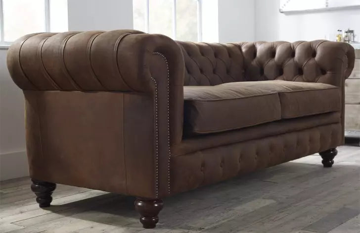 Rich Brown Three Seater Chesterfield Sofa
