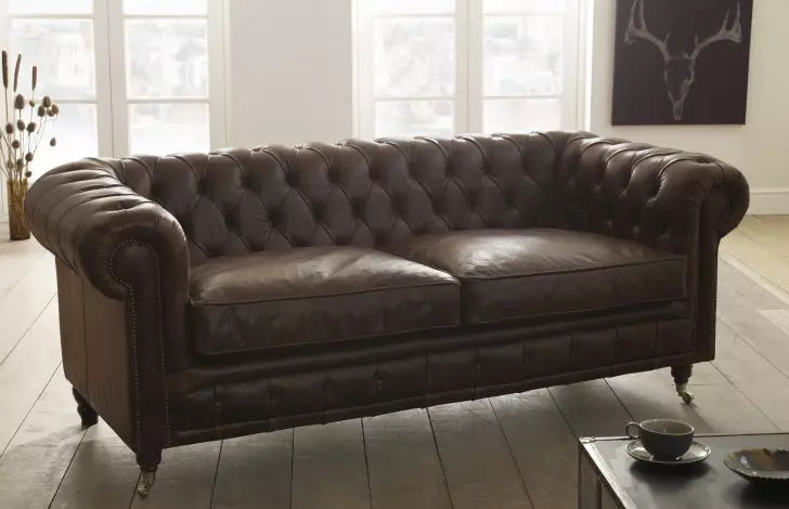 Rich Brown Three Seater Chesterfield Sofa
