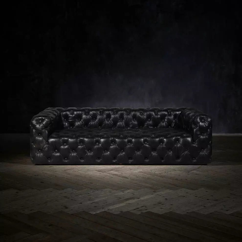 Rich Dark Brownish-Gray Three Seater Chesterfield Sofa
