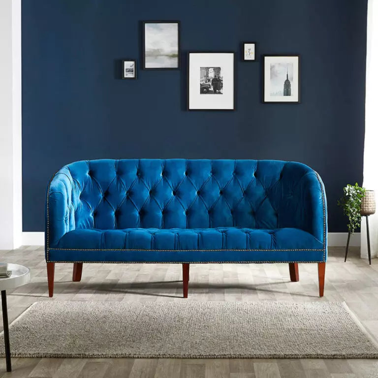 Royal Blue Three Seater Chesterfield Sofa