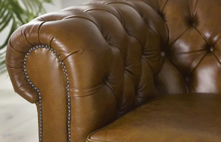 Saddle Brown Four Seater Chesterfield Sofa