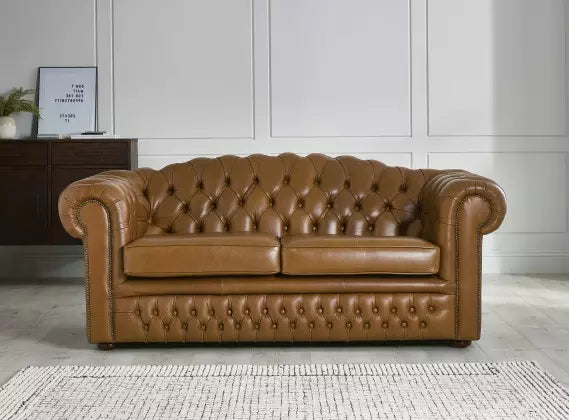 Saddle Brown Four Seater Chesterfield Sofa