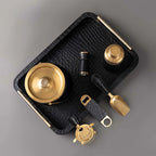 Black Leather Bar Tray with Metal Handle & Bar Tools