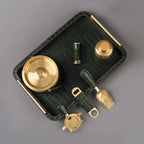 Green Leather Bar Tray with Metal Handle & Bar Tools