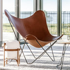 Handmade leather 2 Butterfly Chair 1 stool Goat leather