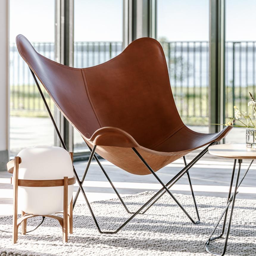 Handmade leather 2 Butterfly Chair 1 stool Goat leather