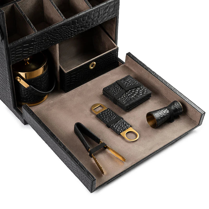 Picnic Bar – Black Leather Portable Bar