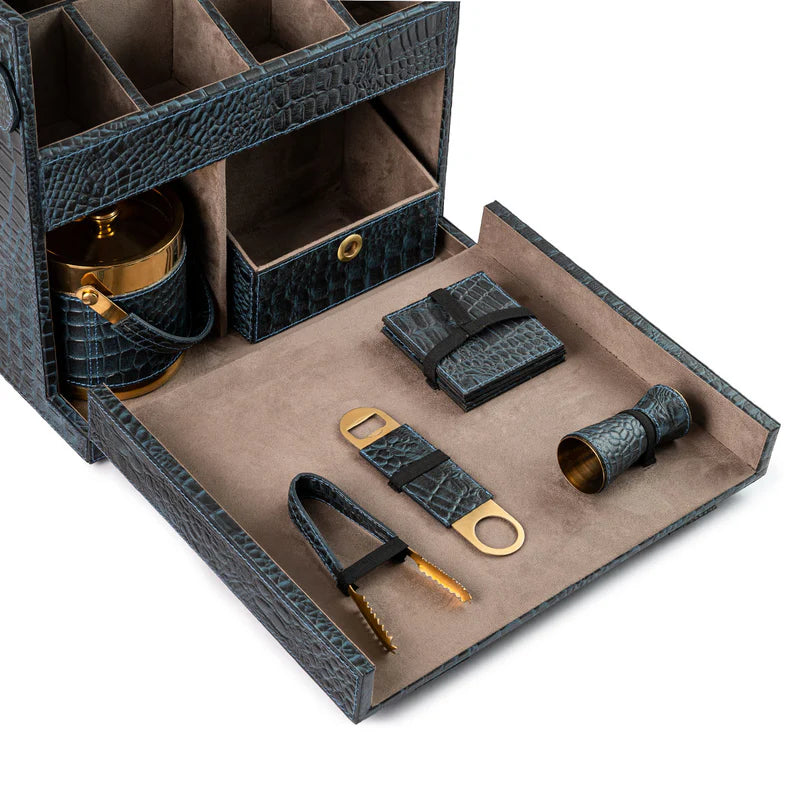 Picnic Bar – Blue Leather Portable Bar