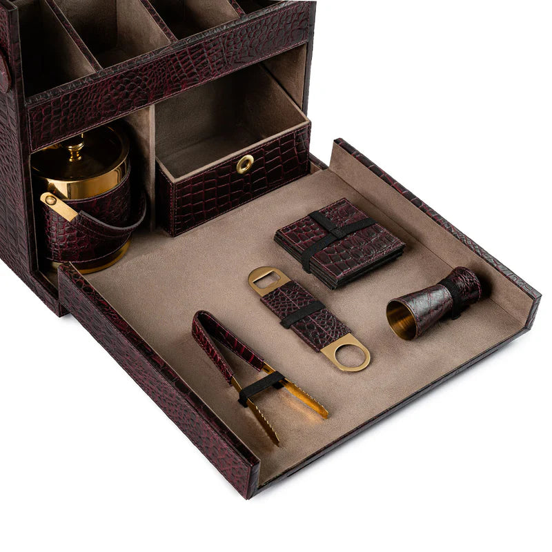 Picnic Bar – Burgundy Leather Portable Bar