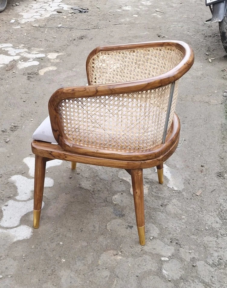 Teak Wood Cane Chair, With Armrest