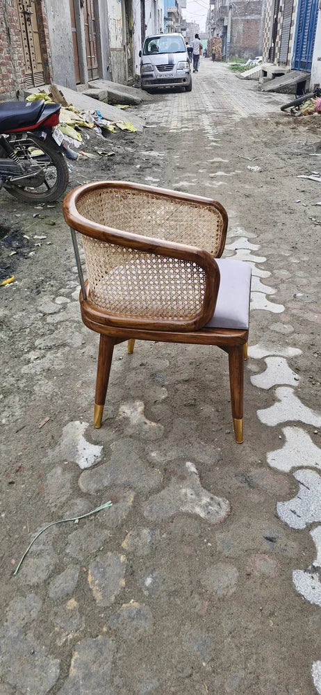 Teak Wood Cane Chair, With Armrest